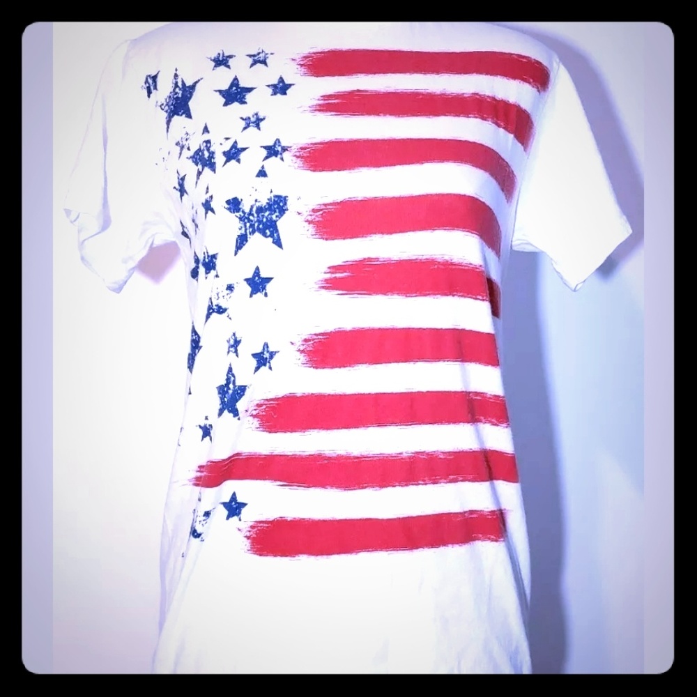 Hybrid Womens American Flag Tee Shirt Small. Cotto